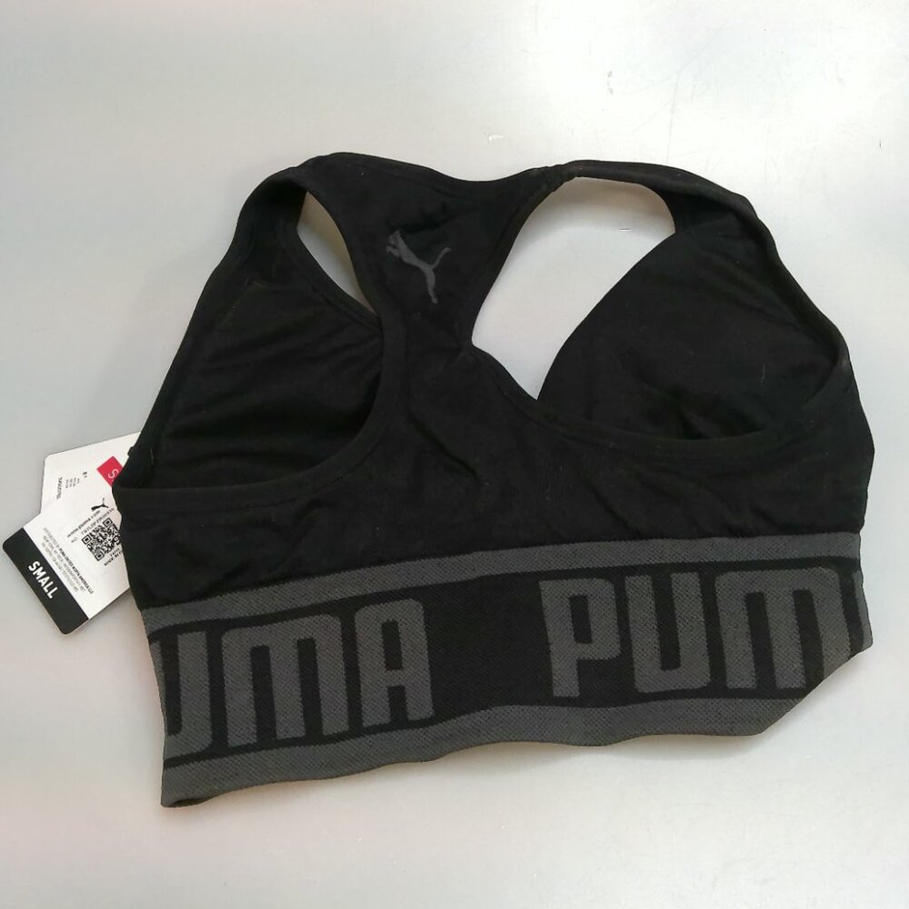 PUMA Seamless Low Support Sports Bra Black/Gray Logo Small - Picture 2 of 3